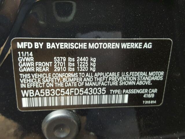 WBA5B3C54FD543035 - 2015 BMW 535 XI Черный фото 10