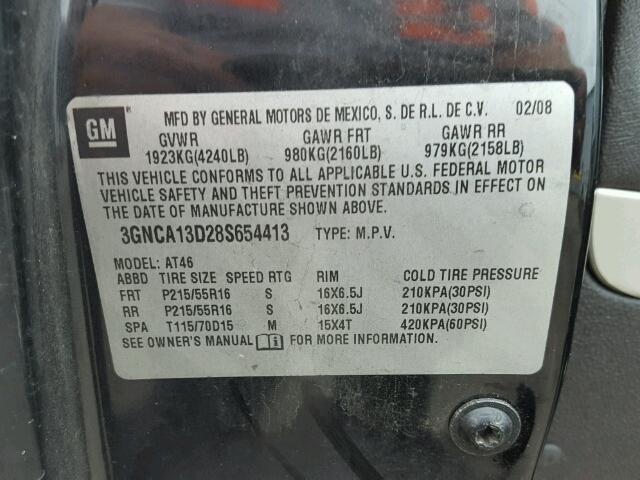 3GNCA13D28S654413 - 2008 CHEVROLET HHR LS BLACK photo 10