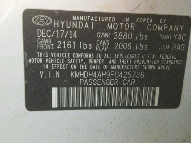 KMHDH4AH9FU425736 - 2015 HYUNDAI ELANTRA WHITE photo 10