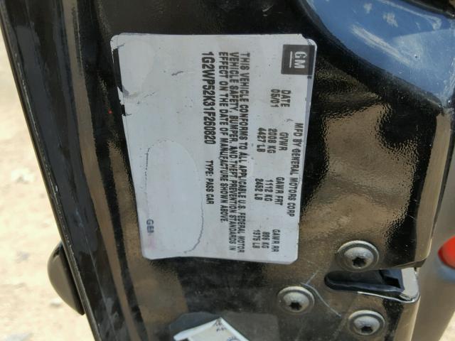 1G2WP52K31F260820 - 2001 PONTIAC GRAND PRIX BLACK photo 10