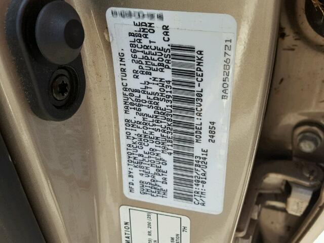 4T1BE32K83U139134 - 2003 TOYOTA CAMRY LE GOLD photo 10