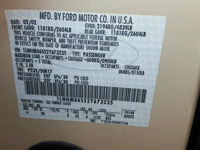 1LNHM86S52Y673235 - 2002 LINCOLN LS 棕色 照片 10