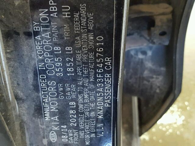 KNADN5A33F6457610 - 2015 KIA RIO EX BLACK photo 10