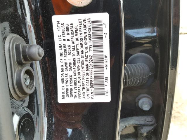 19XFB2F99FE010242 - 2015 HONDA CIVIC EXL 黑色 照片 10