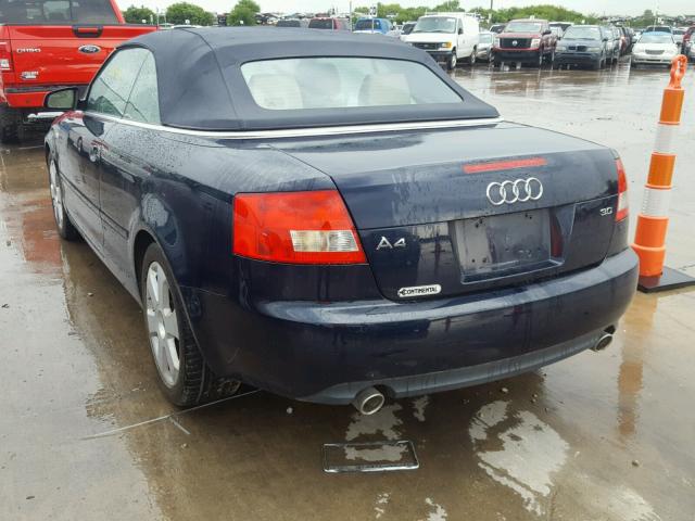 WAUAT48H43K014549 - 2003 AUDI A4 3.0 CAB BLUE photo 3