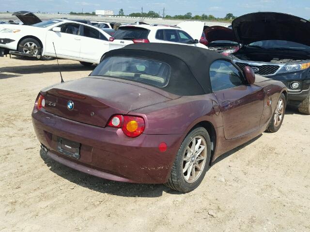 4USBT33443LR65036 - 2003 BMW Z4 2.5I MAROON photo 4