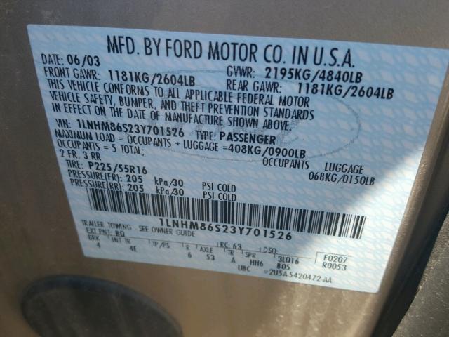 1LNHM86S23Y701526 - 2003 LINCOLN LS 棕色 照片 10