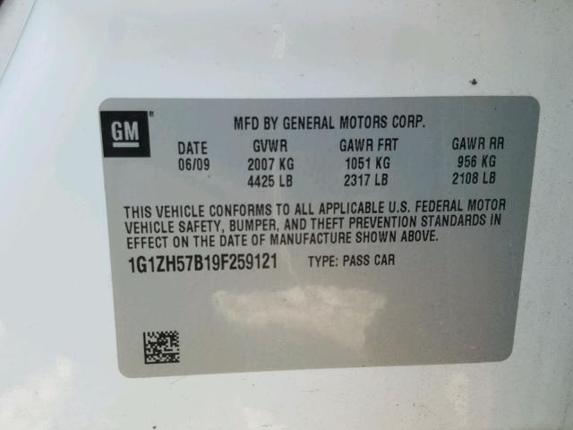 1G1ZH57B19F259121 - 2009 CHEVROLET MALIBU 1LT 白色 照片 10