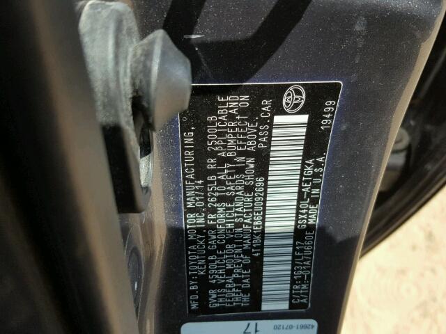 4T1BK1EB6EU092696 - 2014 TOYOTA AVALON BAS 灰色 照片 10