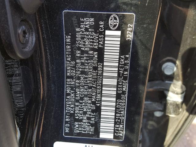 4T1BK1EB3GU216992 - 2016 TOYOTA AVALON XLE BLACK photo 10