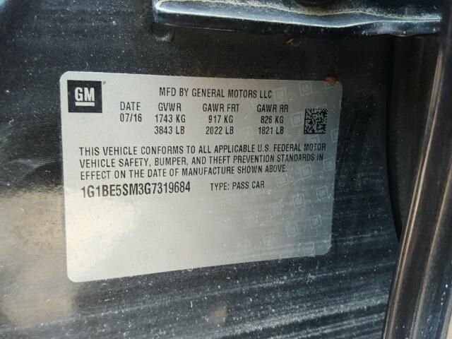 1G1BE5SM3G7319684 - 2016 CHEVROLET CRUZE GRAY photo 10