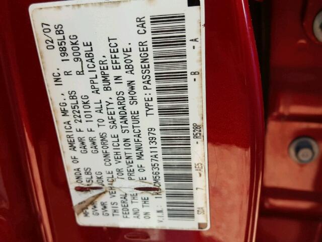 1HGCM56357A113979 - 2007 HONDA ACCORD SE RED photo 10