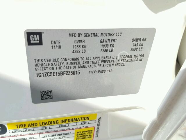 1G1ZC5E15BF235015 - 2011 CHEVROLET MALIBU თეთრი ფოტო 10