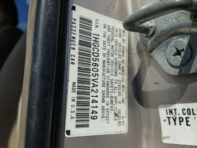 1HGCD5605VA214149 - 1997 HONDA ACCORD SE TAN photo 10