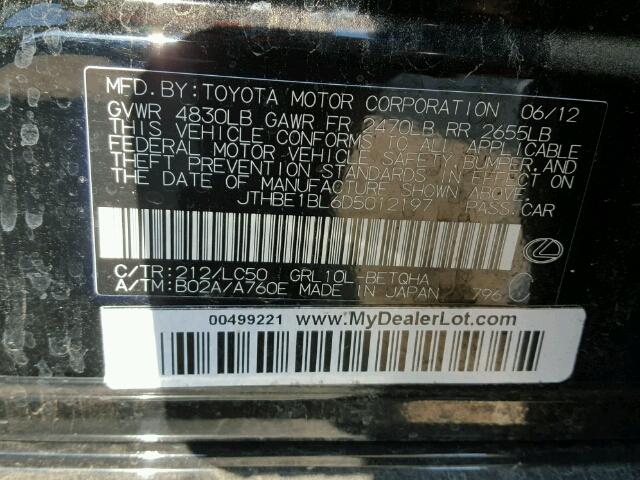 JTHBE1BL6D5012197 - 2013 LEXUS GS 350 BLACK photo 10