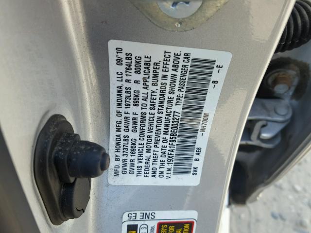 19XFA1F95BE003277 - 2011 HONDA CIVIC EXL 银色 照片 10