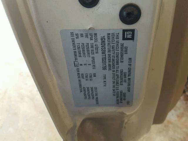 1GNDV33W77D201795 - 2007 CHEVROLET UPLANDER L 金色 照片 10