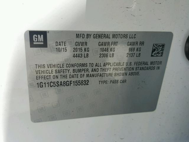 1G11C5SA8GF155832 - 2016 CHEVROLET MALIBU LIM 白色 照片 10