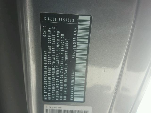 WVWMM7AJ7BW281641 - 2011 VOLKSWAGEN GOLF GRAY photo 10