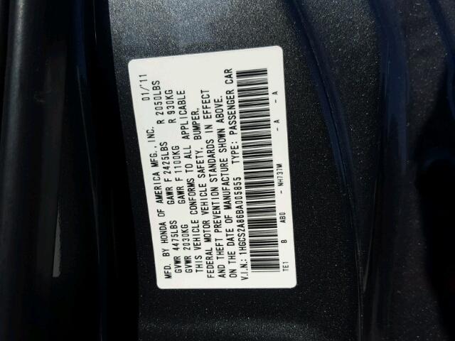 1HGCS2A86BA005855 - 2011 HONDA ACCORD EXL GRAY photo 10