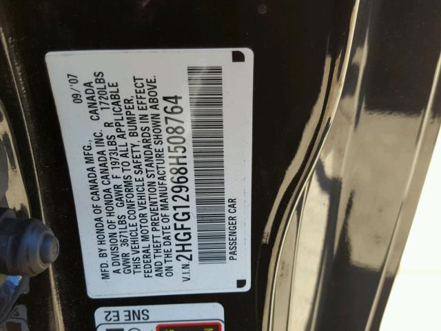 2HGFG12968H508764 - 2008 HONDA CIVIC EXL 黑色 照片 10