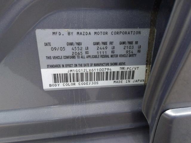 JM1GG12LX61100794 - 2006 MAZDA SPEED 6 GRAY photo 9