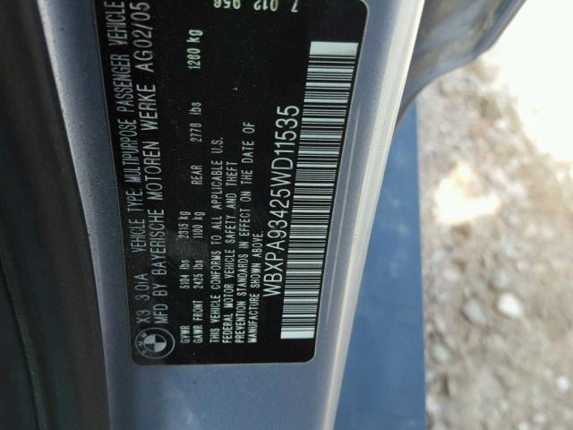 WBXPA93425WD11535 - 2005 BMW X3 3.0I BLUE photo 10