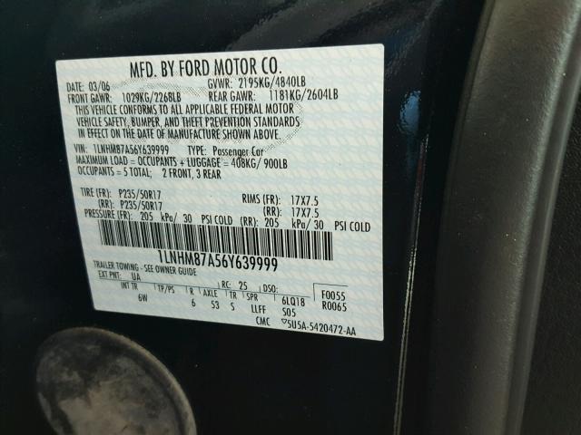 1LNHM87A56Y639999 - 2006 LINCOLN LS შავი ფოტო 10