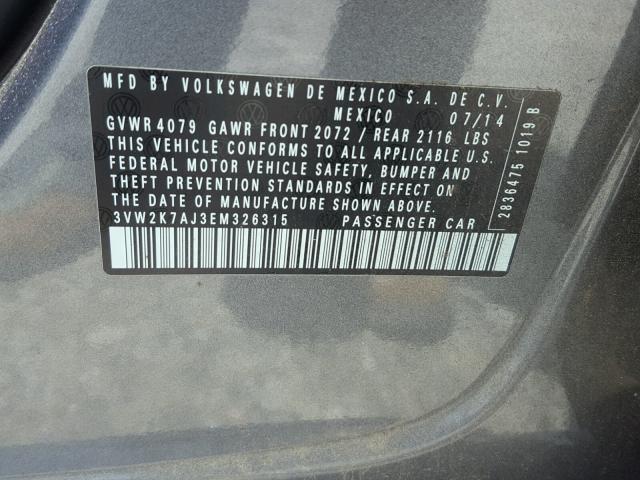 3VW2K7AJ3EM326315 - 2014 VOLKSWAGEN JETTA BASE Մոխրագույն լուսանկար 10