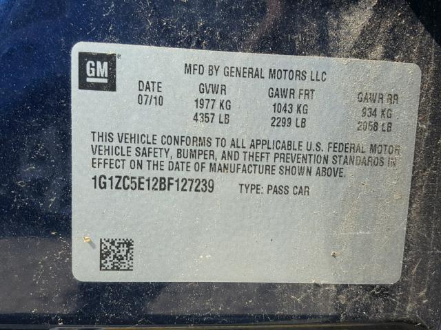 1G1ZC5E12BF127239 - 2011 CHEVROLET MALIBU 1LT BLUE photo 10