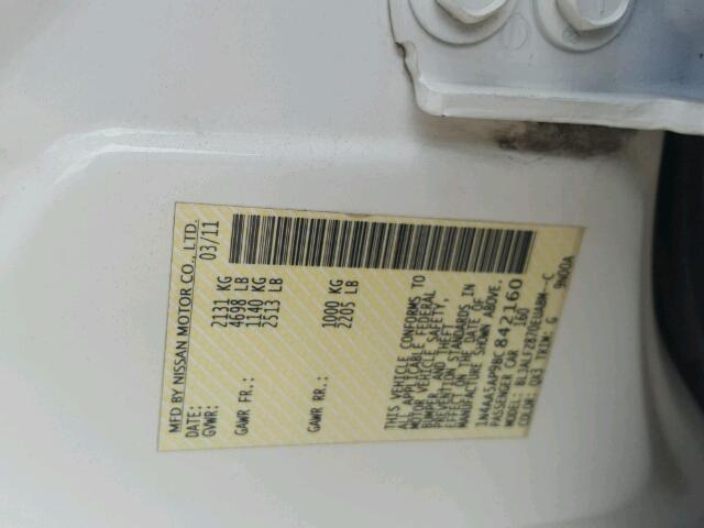 1N4AA5AP9BC842160 - 2011 NISSAN MAXIMA WHITE photo 10