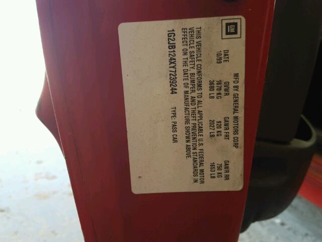 1G2JB124XY7239244 - 2000 PONTIAC SUNFIRE SE RED photo 10