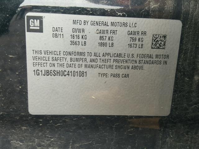 1G1JB6SH0C4101081 - 2012 CHEVROLET SONIC LS GRAY photo 10