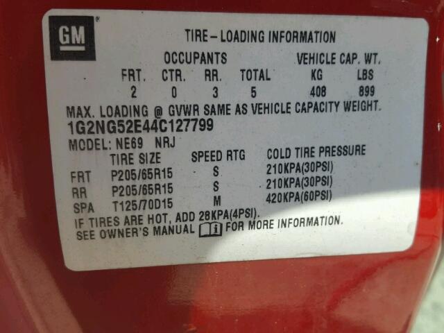 1G2NG52E44C127799 - 2004 PONTIAC GRAND AM S RED photo 10