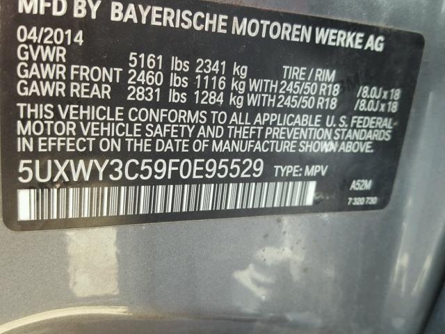 5UXWY3C59F0E95529 - 2015 BMW X3 XDRIVE2 GRAY photo 10