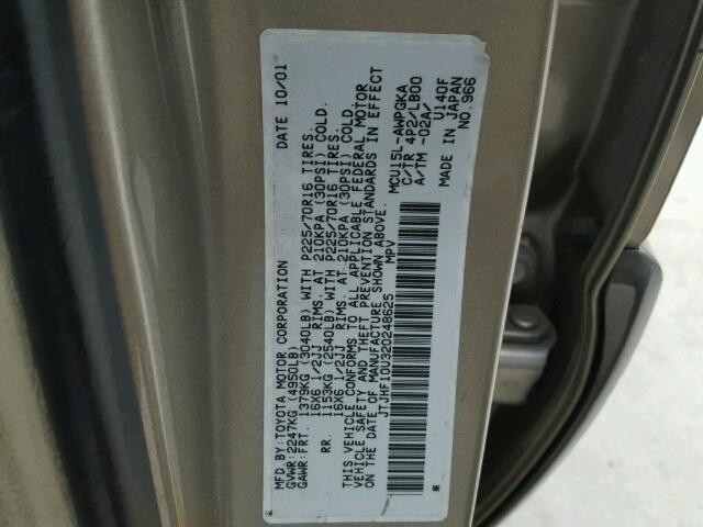 JTJHF10U320248625 - 2002 LEXUS RX 300 GOLD photo 10