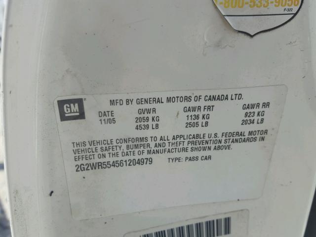 2G2WR554561204979 - 2006 PONTIAC GRAND PRIX WHITE photo 10