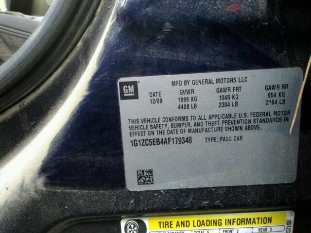 1G1ZC5EB4AF179348 - 2010 CHEVROLET MALIBU 1LT 蓝色 照片 10