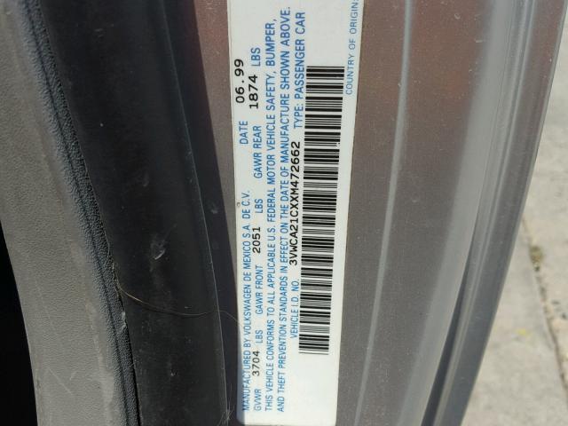 3VWCA21CXXM472662 - 1999 VOLKSWAGEN NEW BEETLE 银色 照片 10