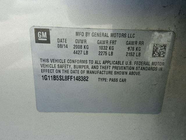 1G11B5SL8FF148382 - 2015 CHEVROLET MALIBU LS ოქროსფერი ფოტო 10