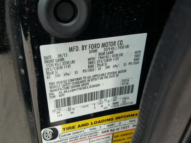 5LMJJ2HT5GEL03020 - 2016 LINCOLN NAVIGATOR BLACK photo 10