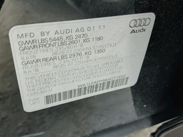 WA1LFAFP9BA071856 - 2011 AUDI Q5 PREMIUM BLACK photo 10