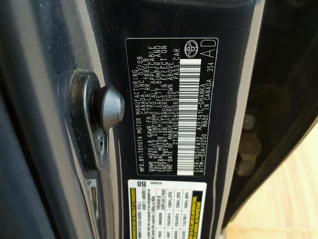 2T1KE40E09C006915 - 2009 TOYOTA COROLLA MA GRAY photo 10