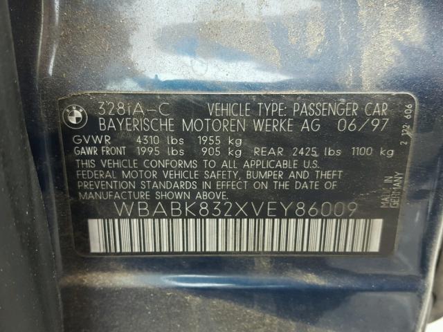 WBABK832XVEY86009 - 1997 BMW 328 IC AUT BLUE photo 10