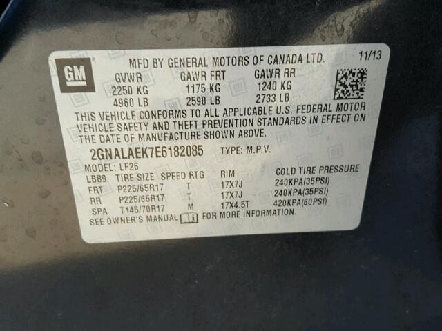 2GNALAEK7E6182085 - 2014 CHEVROLET EQUINOX CHARCOAL photo 10