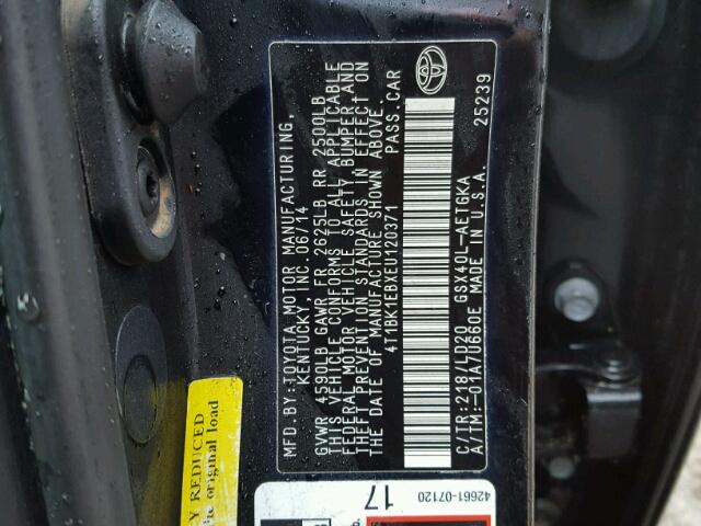 4T1BK1EBXEU120371 - 2014 TOYOTA AVALON BAS 黑色 照片 10