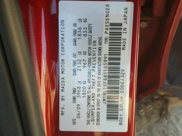 JM1BL1SF6A1165991 - 2010 MAZDA 3 I RED photo 10