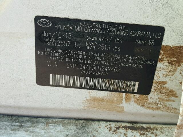 5NPE34AF5FH249462 - 2015 HYUNDAI SONATA SPO WHITE photo 10