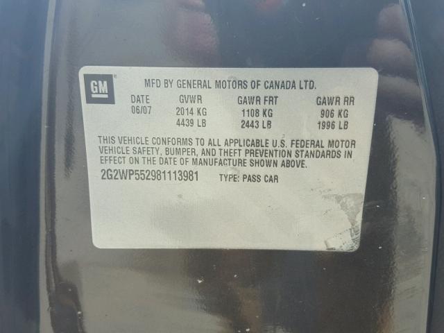 2G2WP552981113981 - 2008 PONTIAC GRAND PRIX BLACK photo 10