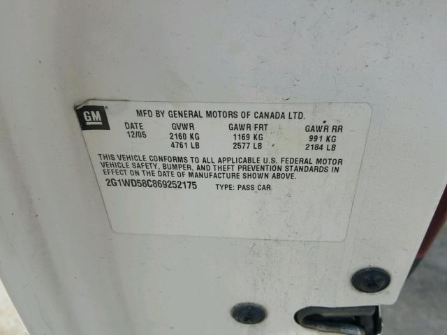 2G1WD58C869252175 - 2006 CHEVROLET IMPALA SUP 白色 照片 10